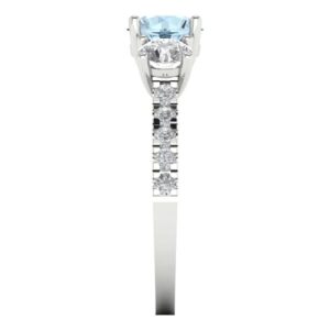 Clara Pucci 2 ct Round Cut Solitaire 3 stone Genuine Natural Aquamarine Engagement Promise Anniversary Bridal Ring 18K White Gold 7.75