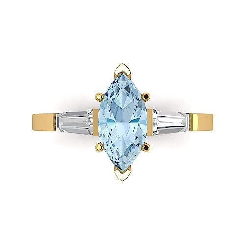 Clara Pucci 2ct Marquise cut 3 stone Solitaire Genuine Natural Aquamarine Engagement Promise Anniversary Bridal Ring 18K Yellow Gold 3.75