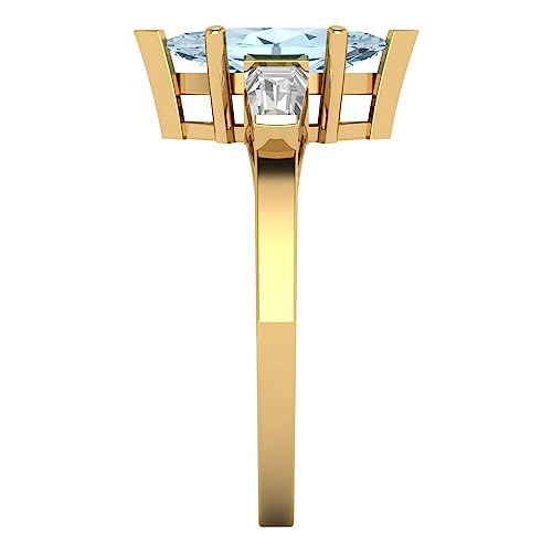 Clara Pucci 2ct Marquise cut 3 stone Solitaire Genuine Natural Aquamarine Engagement Promise Anniversary Bridal Ring 18K Yellow Gold 3.75