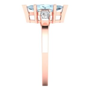 Clara Pucci 2 ct Marquise cut 3 stone Solitaire Genuine Natural Aquamarine Engagement Promise Anniversary Bridal Ring 18K Rose Gold 5.25