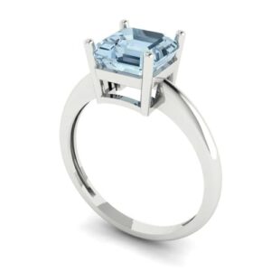 Clara Pucci 2.0 ct Asscher Cut Solitaire Natural Aquamarine Engagement Wedding Bridal Promise Anniversary Ring 18K White Gold Size 10.25