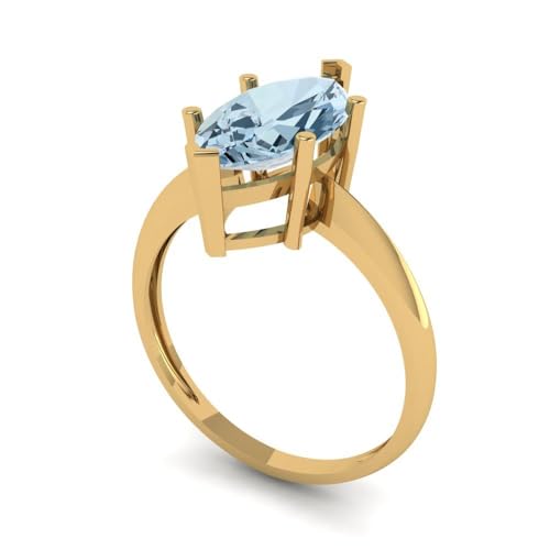 Clara Pucci 2.50 ct Marquise Cut Solitaire Natural Aquamarine Engagement Bridal Promise Anniversary Ring 18K Yellow Gold Size 3.5