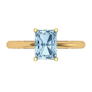 Clara Pucci 1.75ct Radiant Cut Solitaire Natural Aquamarine Engagement Wedding Bridal Promise Anniversary Ring 18K Yellow Gold Size 9.25