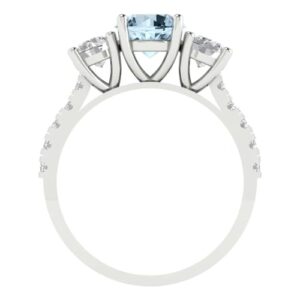 Clara Pucci 2 ct Round Cut Solitaire 3 stone Genuine Natural Aquamarine Engagement Promise Anniversary Bridal Ring 18K White Gold 7.75