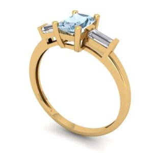 1.05 ct Emerald cut 3 stone Solitaire Genuine Natural Aquamarine Engagement Promise Anniversary Bridal Ring 18K Yellow Gold 6