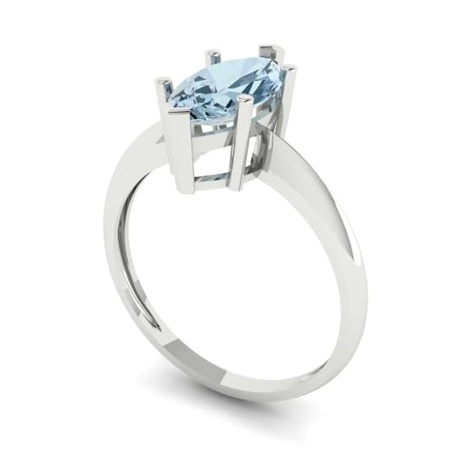 Clara Pucci 1.50 ct Marquise Cut Solitaire Natural Aquamarine Engagement Bridal Promise Anniversary Ring 18K White Gold Size 10.25