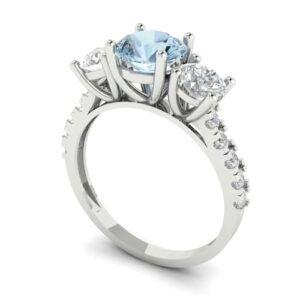 Clara Pucci 2 ct Round Cut Solitaire 3 stone Genuine Natural Aquamarine Engagement Promise Anniversary Bridal Ring 18K White Gold 7.75