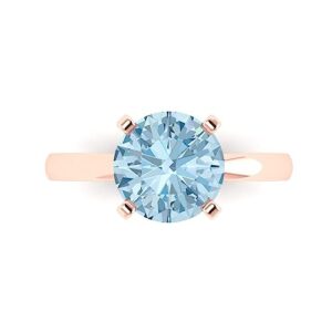 Clara Pucci 3.0 ct Round Cut Solitaire Natural Aquamarine Engagement Wedding Bridal Promise Anniversary Ring in 18K Rose Gold Size 8.25