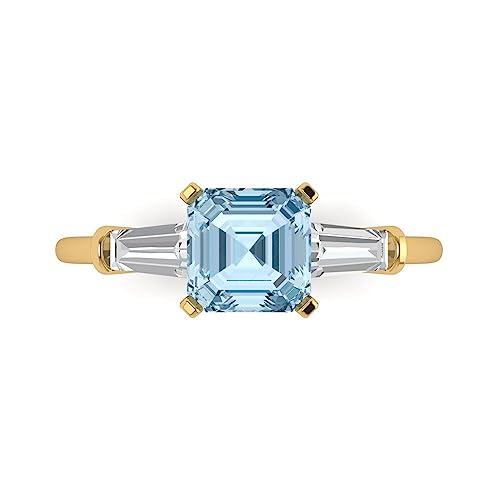 1.62ct Sq Emerald cut 3 stone Solitaire Natural Aquamarine Engagement Promise Anniversary Bridal Ring 18K Yellow Gold 3.5