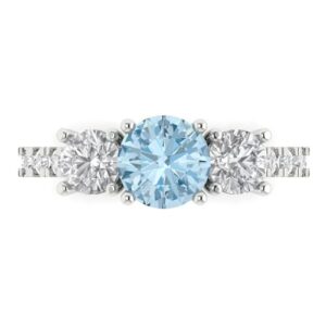 Clara Pucci 2 ct Round Cut Solitaire 3 stone Genuine Natural Aquamarine Engagement Promise Anniversary Bridal Ring 18K White Gold 7.75