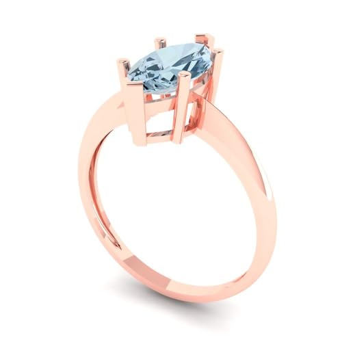 Clara Pucci 1.50 ct Marquise Cut Solitaire Natural Aquamarine Engagement Wedding Bridal Promise Anniversary Ring 18K Rose Gold Size 3.5