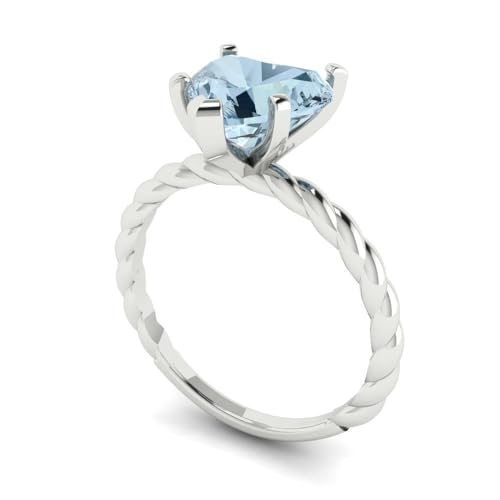 Clara Pucci 2ct Heart Cut Solitaire Rope Twisted Knot Natural Aquamarine Engagement Bridal Promise Anniversary Ring 18K White Gold 9