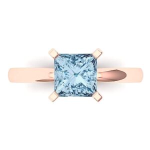 clara pucci 1.50 ct princess cut solitaire natural aquamarine engagement wedding bridal promise anniversary ring 18k rose gold size 3.5