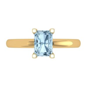 1.1 ct emerald cut solitaire aquamarine classic bridal wedding statement ring solid 18k yellow gold for women size 4.75