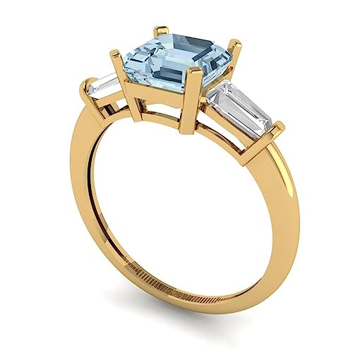 1.62ct Sq Emerald cut 3 stone Solitaire Natural Aquamarine Engagement Promise Anniversary Bridal Ring 18K Yellow Gold 3.5