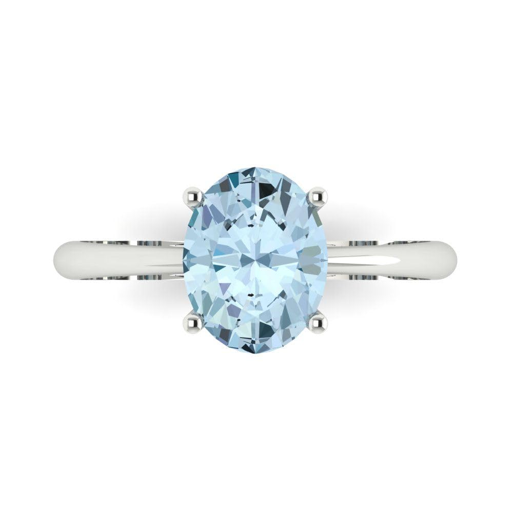 Clara Pucci 2.0 ct Oval Cut Solitaire Natural Aquamarine Engagement Wedding Bridal Promise Anniversary Ring 18K White Gold Size 6.75