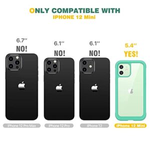 Diaclara Designed for iPhone 12 Mini Case, Full Body Rugged Case with Built-in Touch Sensitive Anti-Scratch Screen Protector, Soft TPU Bumper Case for iPhone 12 Mini 5.4" (Green and Clear)