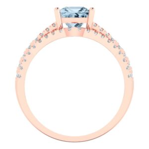 Clara Pucci 2.01ct Princess Cut Solitaire Real Aquamarine Engagement Promise Anniversary Bridal Ring Band set Curved 18K Rose Gold 9.25