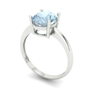 Clara Pucci 2.0 ct Oval Cut Solitaire Natural Aquamarine Engagement Wedding Bridal Promise Anniversary Ring 18K White Gold Size 6.75