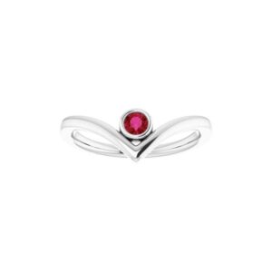 Solid 925 Sterling Silver Solitaire Ruby Solitaire Bezel-Set "V" Ring Band (Width = 8.7mm) - Size 7