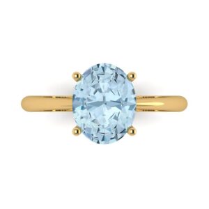 Clara Pucci 2.5ct Oval Cut Solitaire Natural Aquamarine Engagement Wedding Bridal Promise Anniversary Ring 18K Yellow Gold Size 5.75