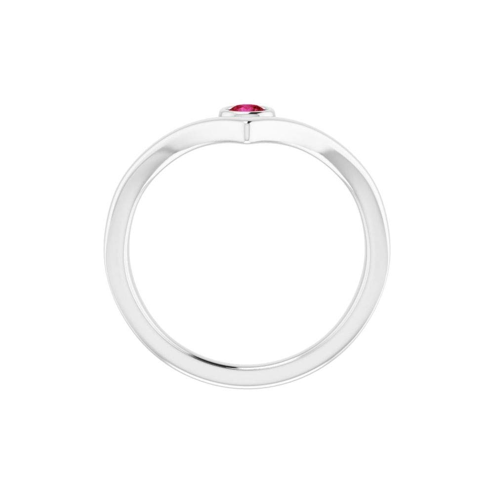 Solid 925 Sterling Silver Solitaire Ruby Solitaire Bezel-Set "V" Ring Band (Width = 8.7mm) - Size 7