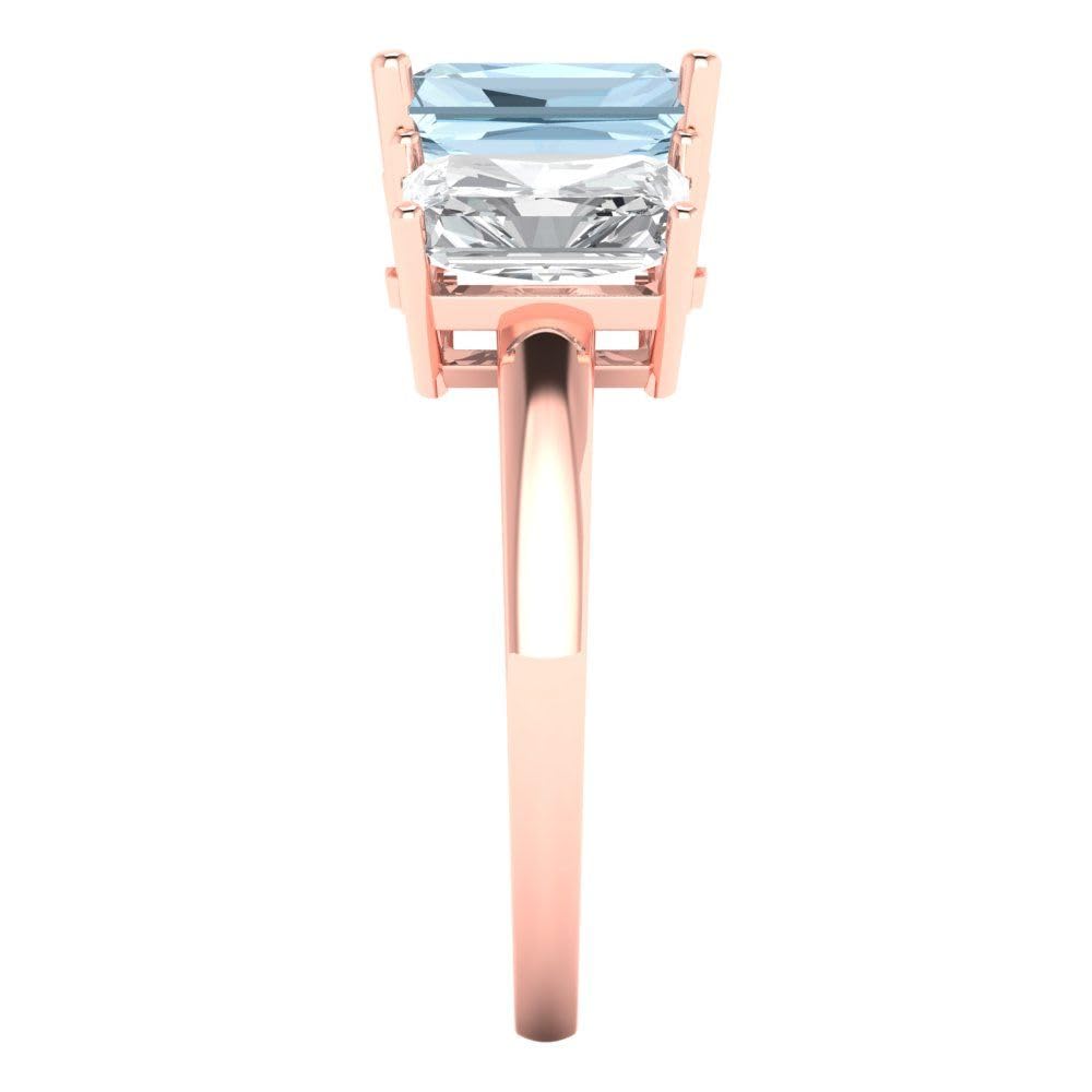 Clara Pucci 4.0 ct Emerald Cut 3 Stone Solitaire Genuine Natural Aquamarine Engagement Promise Anniversary Bridal Ring 18K Rose Gold 3.5