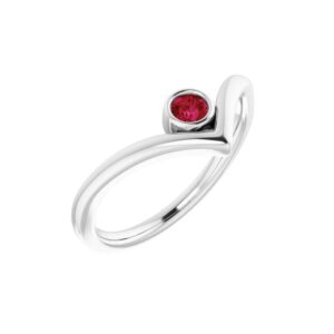 solid 925 sterling silver solitaire ruby solitaire bezel-set "v" ring band (width = 8.7mm) - size 7