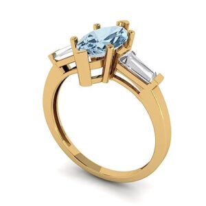 Clara Pucci 2ct Marquise cut 3 stone Solitaire Genuine Natural Aquamarine Engagement Promise Anniversary Bridal Ring 18K Yellow Gold 3.75