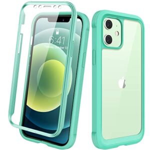 Diaclara Designed for iPhone 12 Mini Case, Full Body Rugged Case with Built-in Touch Sensitive Anti-Scratch Screen Protector, Soft TPU Bumper Case for iPhone 12 Mini 5.4" (Green and Clear)