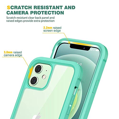 Diaclara Designed for iPhone 12 Mini Case, Full Body Rugged Case with Built-in Touch Sensitive Anti-Scratch Screen Protector, Soft TPU Bumper Case for iPhone 12 Mini 5.4" (Green and Clear)