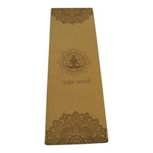 yoga world cork mandala yoga mat - non-slip surface & anti-skid tpe underside - strong grip on wet & dry surfaces - soft floor cushion for exercises - 183 x 61 x 0.4cm (black)