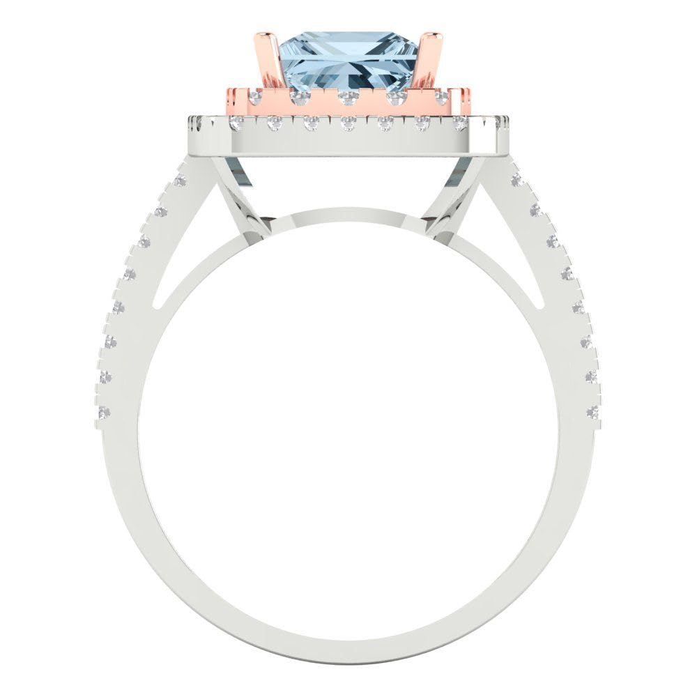 Clara Pucci 2.36 ct Princess Cut Halo Solitaire Genuine Natural Aquamarine Engagement Promise Anniversary Bridal Ring 18K 2 tone Gold 4