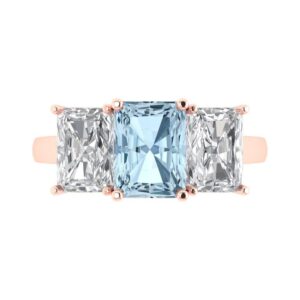 clara pucci 4.0 ct emerald cut 3 stone solitaire genuine natural aquamarine engagement promise anniversary bridal ring 18k rose gold 3.5