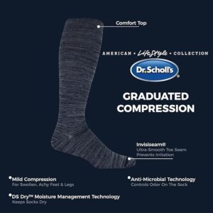 Dr. Scholl's Mens Graduated Compression Over The Calf - 2 & 3 Pair Packs Energizing Comfort And Fatigue Relief Sock, Black, 7-12 US