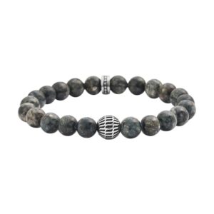 geoffrey beene natural stone elastic 9mm beaded bracelet with black good fortune piece (grey)