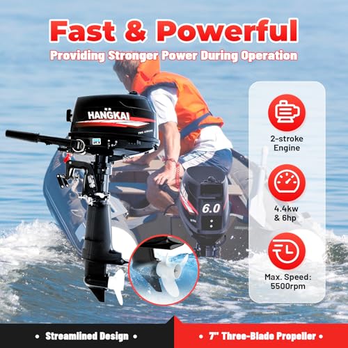 Outboard Motor 6 HP Outboard Motor Boat Engine 2 Stroke Heavy Duty Outboard Motor Fishing Boat Engine with Water Cooling System 102CC 4400W (2 Stroke 6ph)