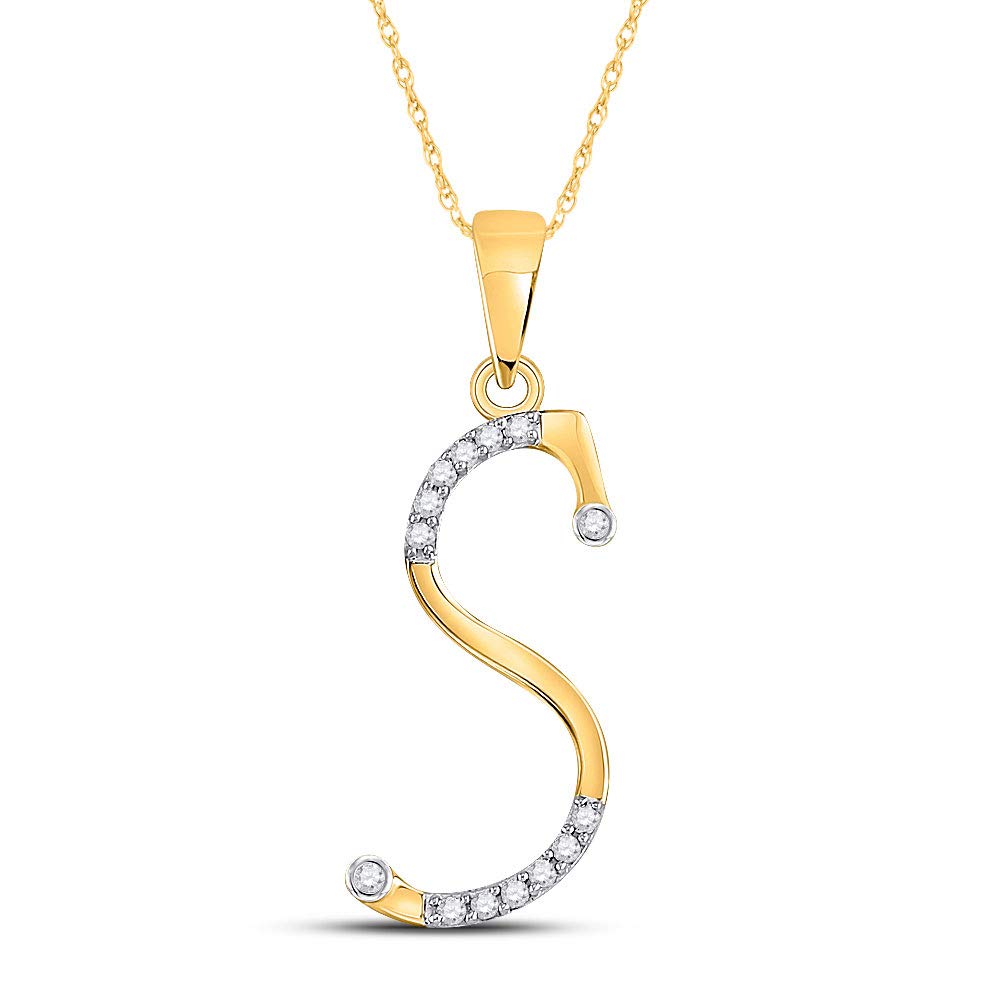 Diamond Pendant Solid 10k Yellow Gold S Initial Initial Letter Charm 1/10 Ctw. (.09 Ctw.)