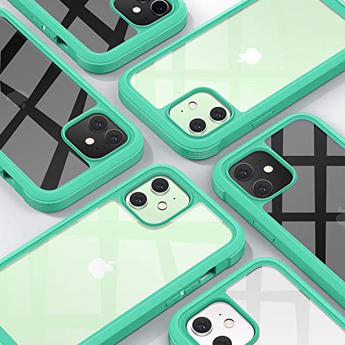 Diaclara Designed for iPhone 12 Mini Case, Full Body Rugged Case with Built-in Touch Sensitive Anti-Scratch Screen Protector, Soft TPU Bumper Case for iPhone 12 Mini 5.4" (Green and Clear)