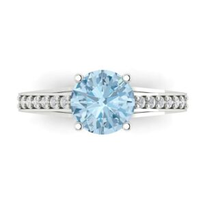 Clara Pucci 2.21 ct Round Cut cathedral Solitaire Natural Aquamarine Engagement Promise Anniversary Bridal Ring 18K White Gold 5.25