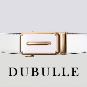 Dubulle Men's Ratchet Belts White Gold Arrow Automatic Buckle Leather Strap Business Casual Belt Gift - Adjustable Cut to Fit