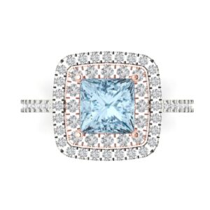 clara pucci 2.36 ct princess cut halo solitaire genuine natural aquamarine engagement promise anniversary bridal ring 18k 2 tone gold 4