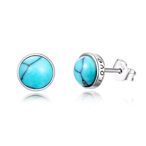 925 Sterling Silver Turquoise Studs Hypoallergenic Earrings for Sensitive Ears with Romantic "Forever Love" Engraving Jewelry Valentine for Women Girlfriend-6MM