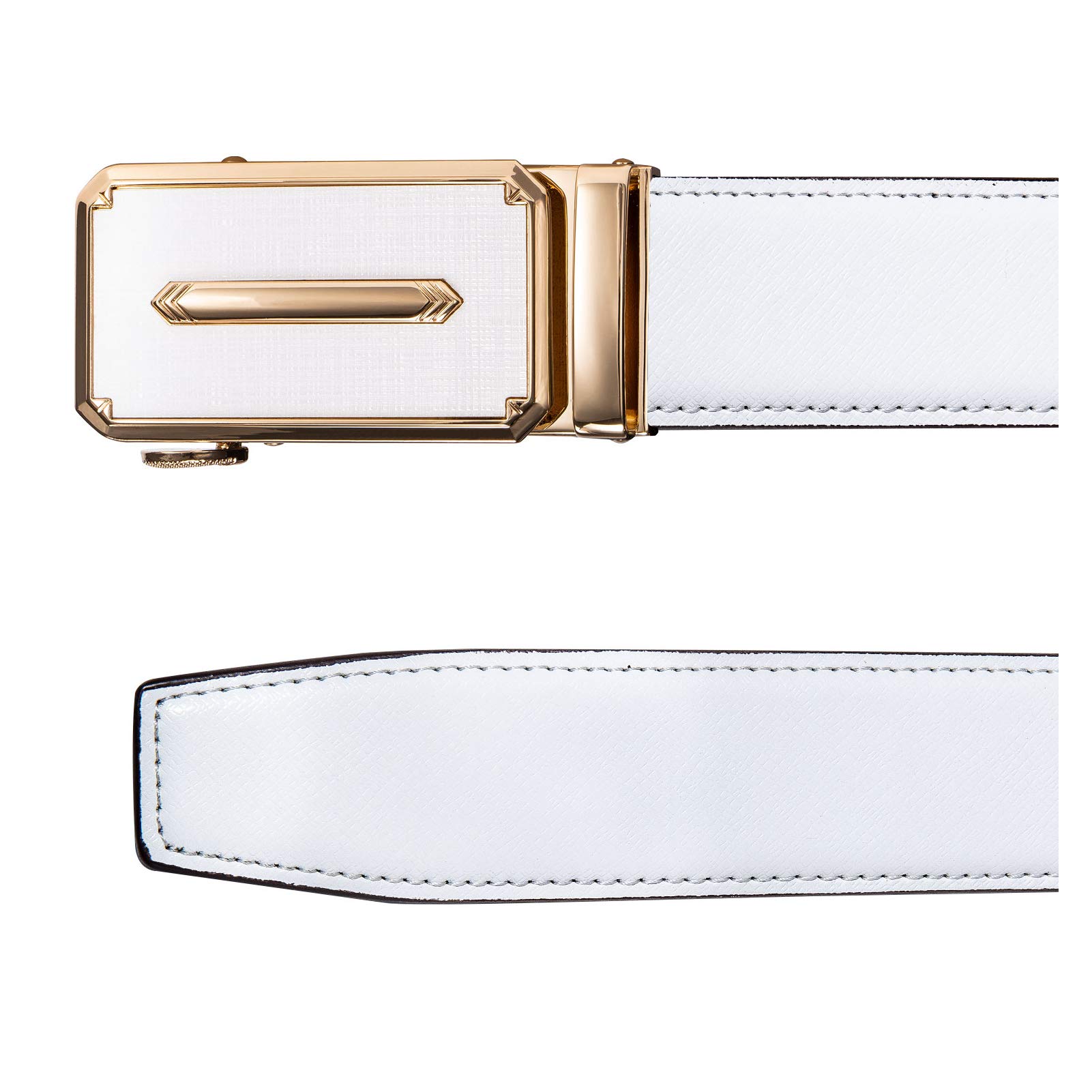 Dubulle Men's Ratchet Belts White Gold Arrow Automatic Buckle Leather Strap Business Casual Belt Gift - Adjustable Cut to Fit