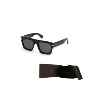 Tom Ford FT0711 Fausto 01A 53MM Shiny Black/Smoke Geometric Sunglasses for Men + BUNDLE with Designer iWear Eyewear Kit