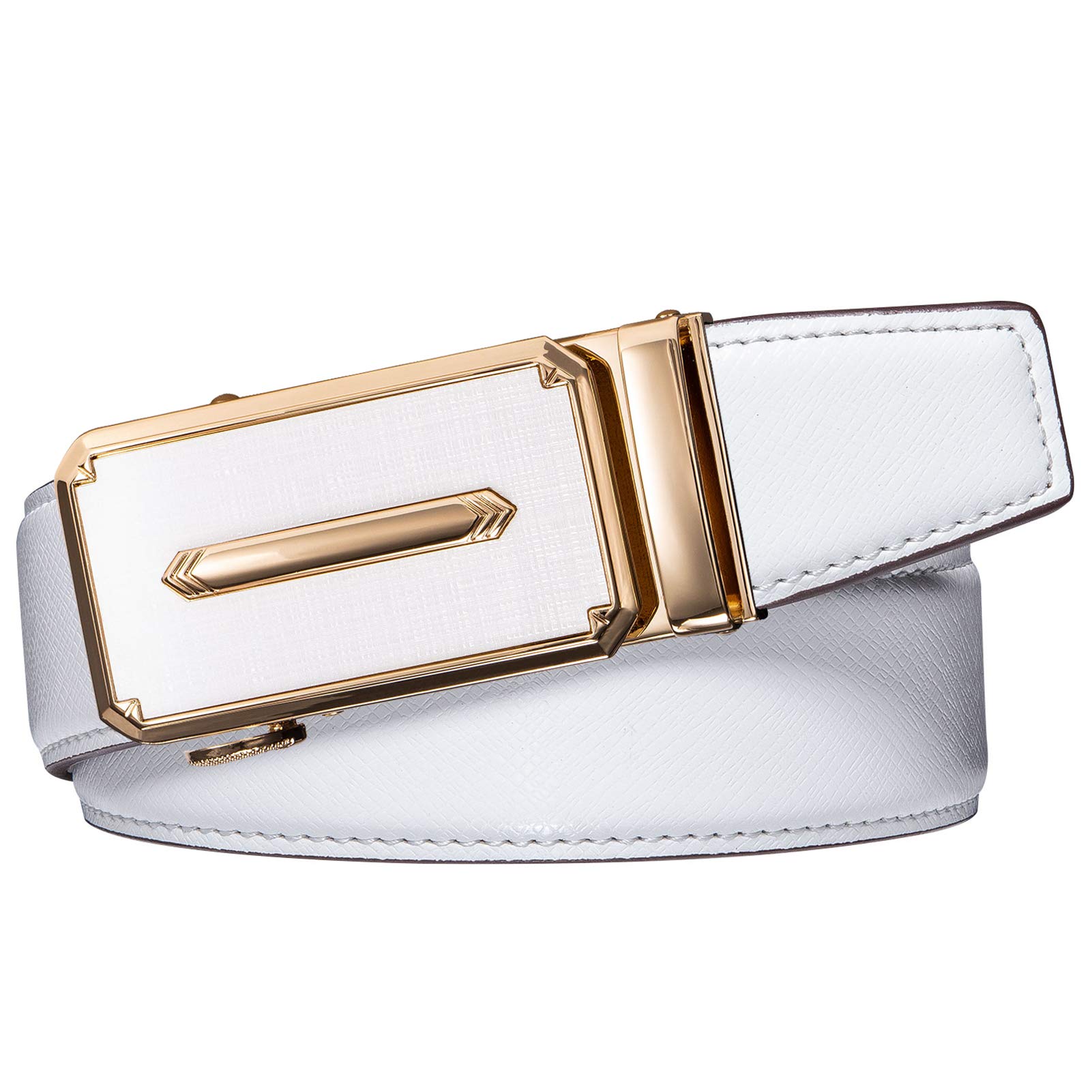 Dubulle Men's Ratchet Belts White Gold Arrow Automatic Buckle Leather Strap Business Casual Belt Gift - Adjustable Cut to Fit