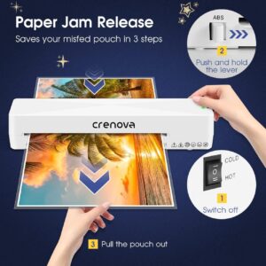 Crenova A4 Laminator Machine 9 Inch Thermal Laminator with Paper Cutter Corner Rounder 10 Laminating Sheets 4 in 1 Desktop Hot Cold Laminating Machine Easy take for Office School Business Use