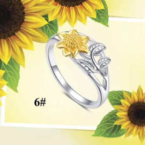 JUSTKIDSTOY Sunflower Rings for Women 925 Sterling Silver Dainty Gold Flower Rings Sunflower Jewelry for Girl Daughter Wife Birthday Christmas Gifts