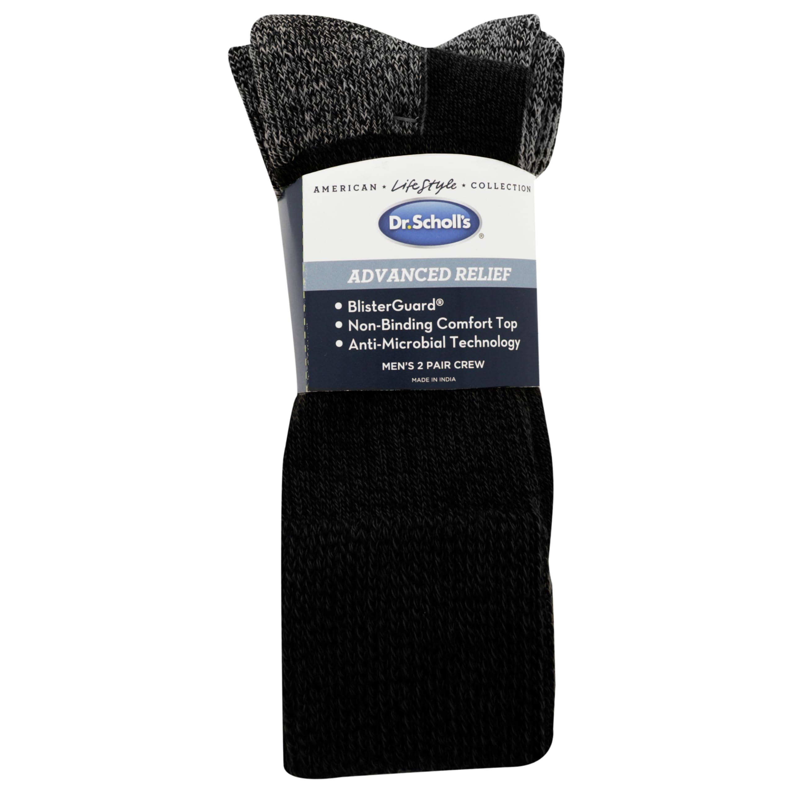 Dr. Scholl's Men's Advanced Relief Blisterguard - 2 & 3 Pair Packs Sock, Black, 7 12 US