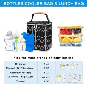 BABEYER BreastMilk Cooler Bag with Ice Pack Fits 4 Baby Bottles Up to 9 Ounce, Baby Bottle Bag Fits for Nursing Mom Daycare, Black